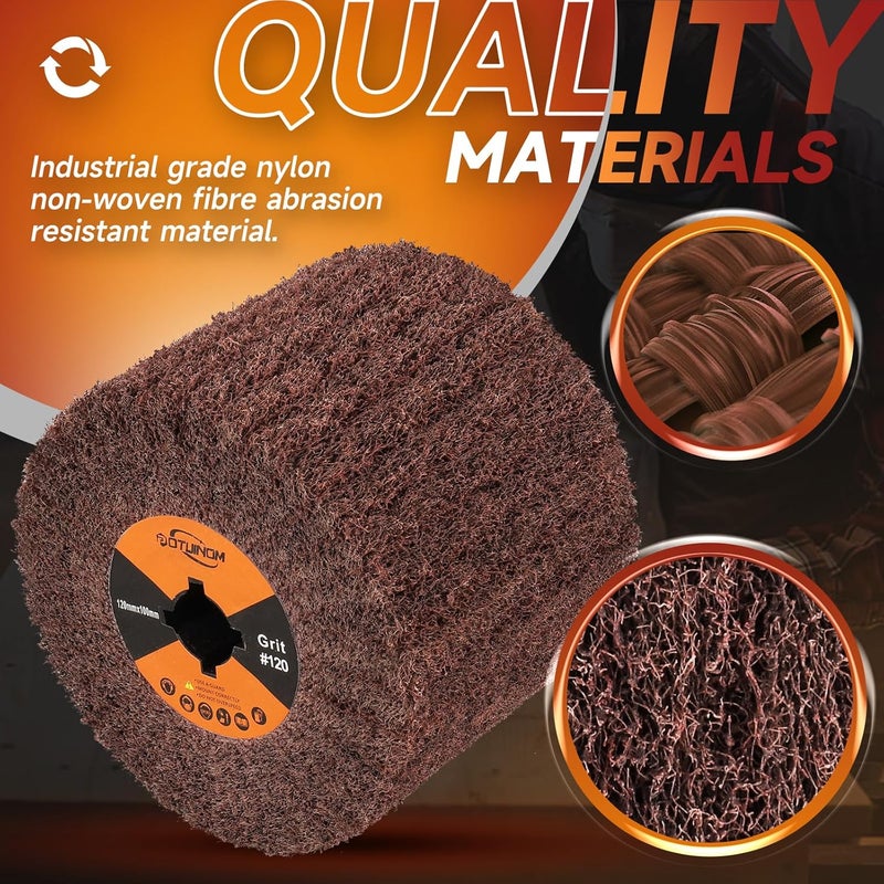 POTUINOM Non-Woven Wheel Surface Conditioning Tool, 120 Grit 120 x 100 x 19 mm Abrasive Drawing Polishing Wheel for Wood Metal Burnishing Wheel 4.7"x 4" - Image 4
